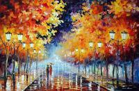 Landscapes - Walk Under The Rain  Oil Painting On Canvas - Oil
