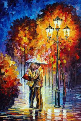 People And Figure - Kiss Under The Rain  Oil Painting On Canvas - Oil