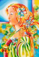 The Saleswoman Of Flowers - Acrylic On Canvas Paintings - By Mairim Perez Roca, Fantasy Painting Artist