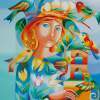 Woman With Birds - Acrylic On Canvas Paintings - By Mairim Perez Roca, Fantasy Painting Artist