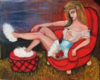 Relaxing With My Fuzzy Slippers - Acrylic Paintings - By Jet Whitt, Symbolistrepresentational Painting Artist
