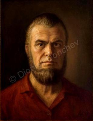 Portraits - Self Portrait In Red Shirt - Oil On Canvas