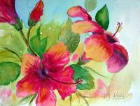 Hibiscus Beauties - Watercolor Paintings - By Dottie Kinn, Realism Painting Artist
