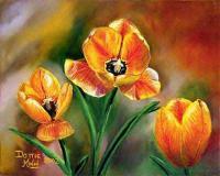 Three Tulips - Oil Paintings - By Dottie Kinn, Realism Painting Artist