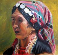 Akha Woman--Dressed For Christmas - Oil Paintings - By Dottie Kinn, Realism Painting Artist