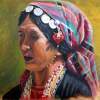 Akha Woman--Dressed For Christmas - Oil Paintings - By Dottie Kinn, Realism Painting Artist