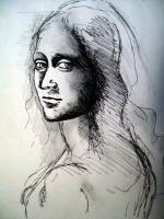 The Gaze Of Mona - Pen And Ink Drawings - By Oscar Galvan, Expressionism Drawing Artist