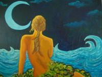 Siren By The Sea - Acrylic Paintings - By Oscar Galvan, Surrealist Painting Artist
