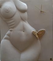 Butterfly - Wall Clock - Acrylic Resin Sculptures - By Juergen Rode, Relief Image Sculpture Artist