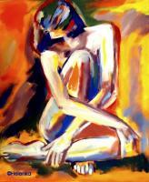 Seated Lady - Sold - Acrylic On Canvas Paintings - By Helena Wierzbicki, Contemporary Painting Artist