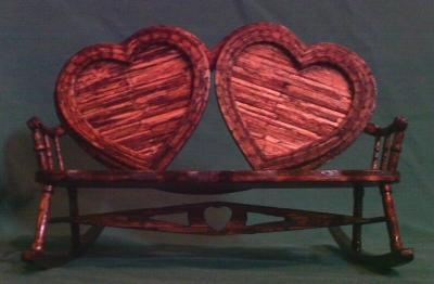 Custom Works - Double Heart Pic Frame Rocker - Wooden Matches And White Glue