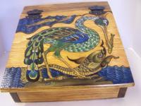 Crane And Fish - Wood Woodwork - By Amy Price-Marcotte, Pyrography Woodwork Artist
