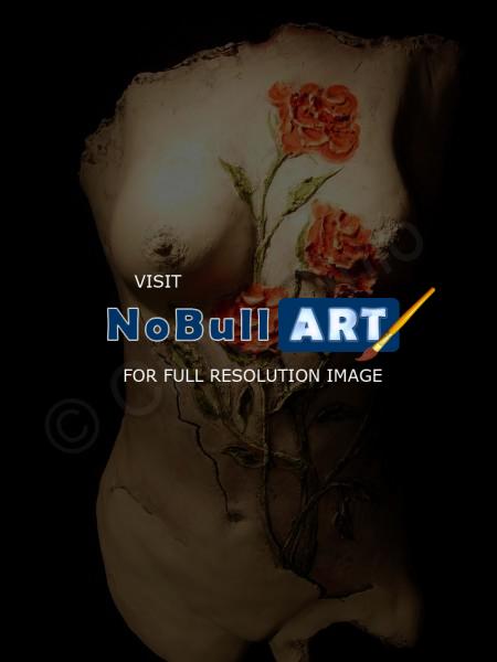 Sculpture - Nude Girl Whit A Roses On Her Breast - Bronse Patina On Indoor Castin