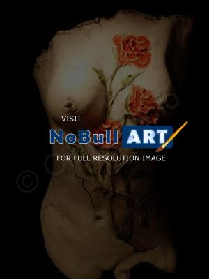 Sculpture - Nude Girl Whit A Roses On Her Breast - Bronse Patina On Indoor Castin