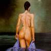 Woman At The Bath With Blue Linen - Oil On Canvas Paintings - By Martin Alain, Figurative Painting Painting Artist