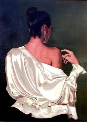 Figures - Femme De Dos Au Chemisier De Soie - Oil On Canvas