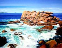 Rocks With Perros Guirec Brittany - Oil On Canvas Paintings - By Martin Alain, Figurative Painting Painting Artist