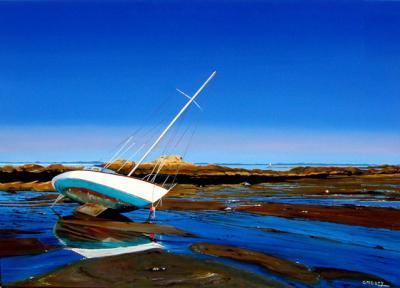 Seascape - Le Croisic Sailing Ship With Low Tide - Oil On Canvas