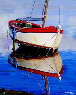 Seascape - Sailing Ship With Low Tide - Oil On Canvas