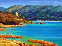 Genovese Tower In Sagone Corsica - Oil On Canvas Paintings - By Martin Alain, Figurative Painting Painting Artist