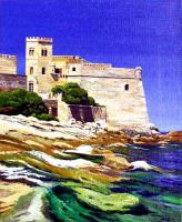 Algajola Citadel In Corsica - Oil On Canvas Paintings - By Martin Alain, Figurative Painting Painting Artist