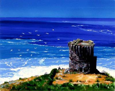 Seascape - Albo Genovese Tower In Corsica - Oil On Canvas