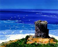 Seascape - Albo Genovese Tower In Corsica - Oil On Canvas