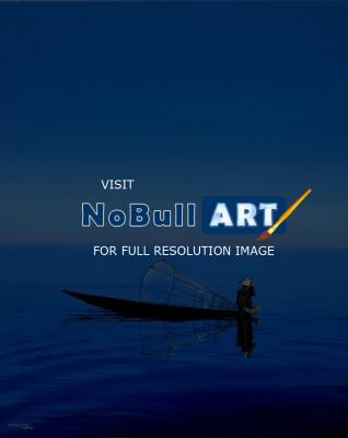 Seascape - Intha Fisherman On Inle Lake Birmania - Oil On Canvas