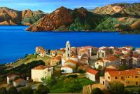 Poggio Di Piana In Corsica - Oil On Canvas Paintings - By Martin Alain, Figurative Painting Painting Artist