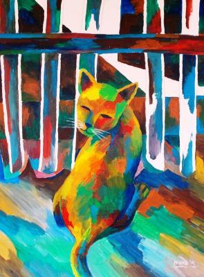 Cats - Before The Gate - Acrylic On Paper