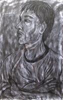 Crossing His Arms - Charcoal On Paper Drawings - By Ipung Purnomo, Expressionism Drawing Artist