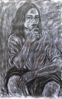 Self-Portrait - Charcoal On Paper Drawings - By Ipung Purnomo, Expressionism Drawing Artist