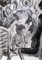 Drawings - Lunch With Mom And Dad 1 - Charcoal On Paper