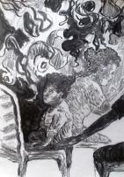 Lunch With Mom And Dad 3 - Charcoal On Paper Drawings - By Ipung Purnomo, Expressionism Drawing Artist