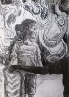 Lunch With Mom And Dad 5 - Charcoal On Paper Drawings - By Ipung Purnomo, Expressionism Drawing Artist