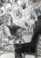 Drawings - Lunch With Mom And Dad 7 - Charcoal On Paper