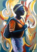 Papuan Figures - A Girl With A Noken - Acrylic On Canvas