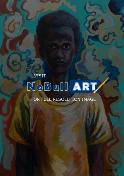 Papuan Figures - A Portrait Of A Boy - Acrylic On Canvas