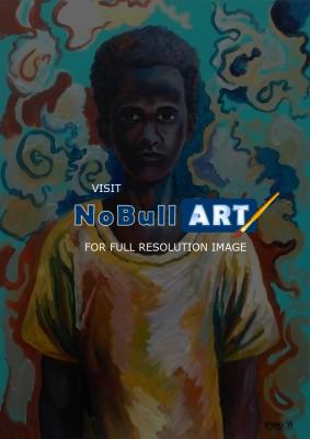 Papuan Figures - A Portrait Of A Boy - Acrylic On Canvas