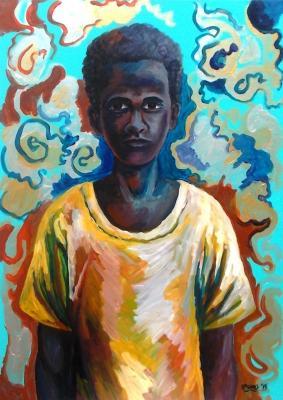 Papuan Figures - A Portrait Of A Boy - Acrylic On Canvas