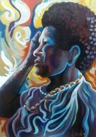 Papuan Figures - A Woman Thinking - Acrylic On Canvas