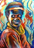 Papuan Figures - A Cheerful Woman - Acrylic On Canvas