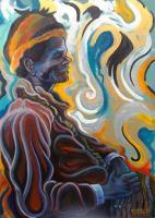 Papuan Figures - Relaxing - Acrylic On Canvas