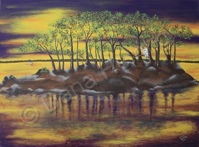 Lagoon And Ocean Life - Lagoon At Sunrise - Acrylic On Canvas Board