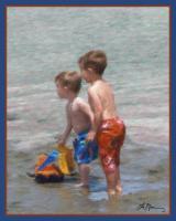 Boys On The Beach - Computer Painting On Canvas Mixed Media - By Sue Lamarr Kramer, Impressionistic Mixed Media Artist