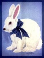 Rabbit With A Blue Bow - Acrylic On Canvas Paintings - By Sue Lamarr Kramer, French Country Painting Artist