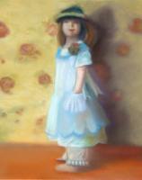 Girl With A Blue Pinafore - Pastel Paintings - By Sue Lamarr Kramer, Impressionistic Painting Artist