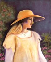 Pastel Paintings - Lady In A Rose Garden - Pastel