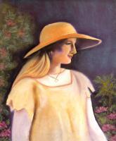Pastel Paintings - Lady In A Rose Garden - Pastel