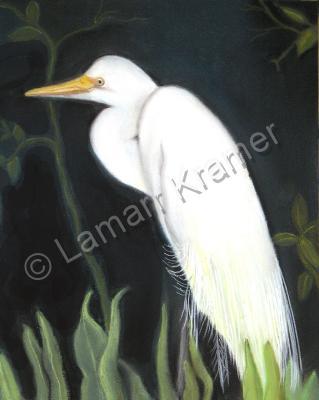 Pastel Paintings - Egret - Pastel